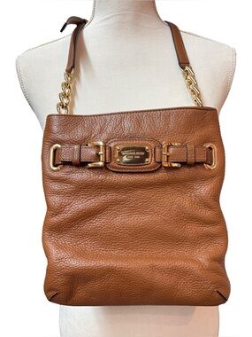 Michael Kors Cognac Pebbled Leather Shoulder Bag with Gold Hardware